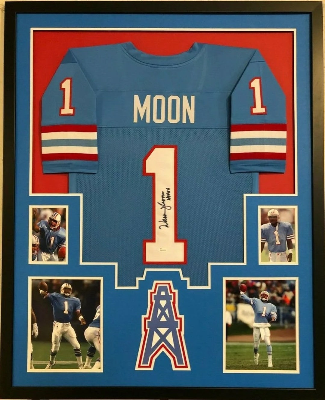 Warren Moon Autographed Signed Houston Oilers Framed Jersey 