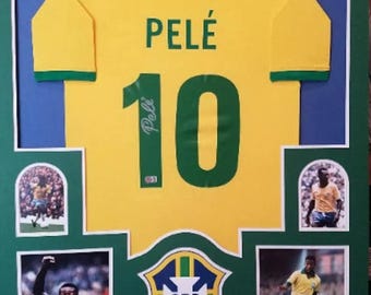 Pele Autographed Signed Framed Brazil Soccer Jersey BECKETT