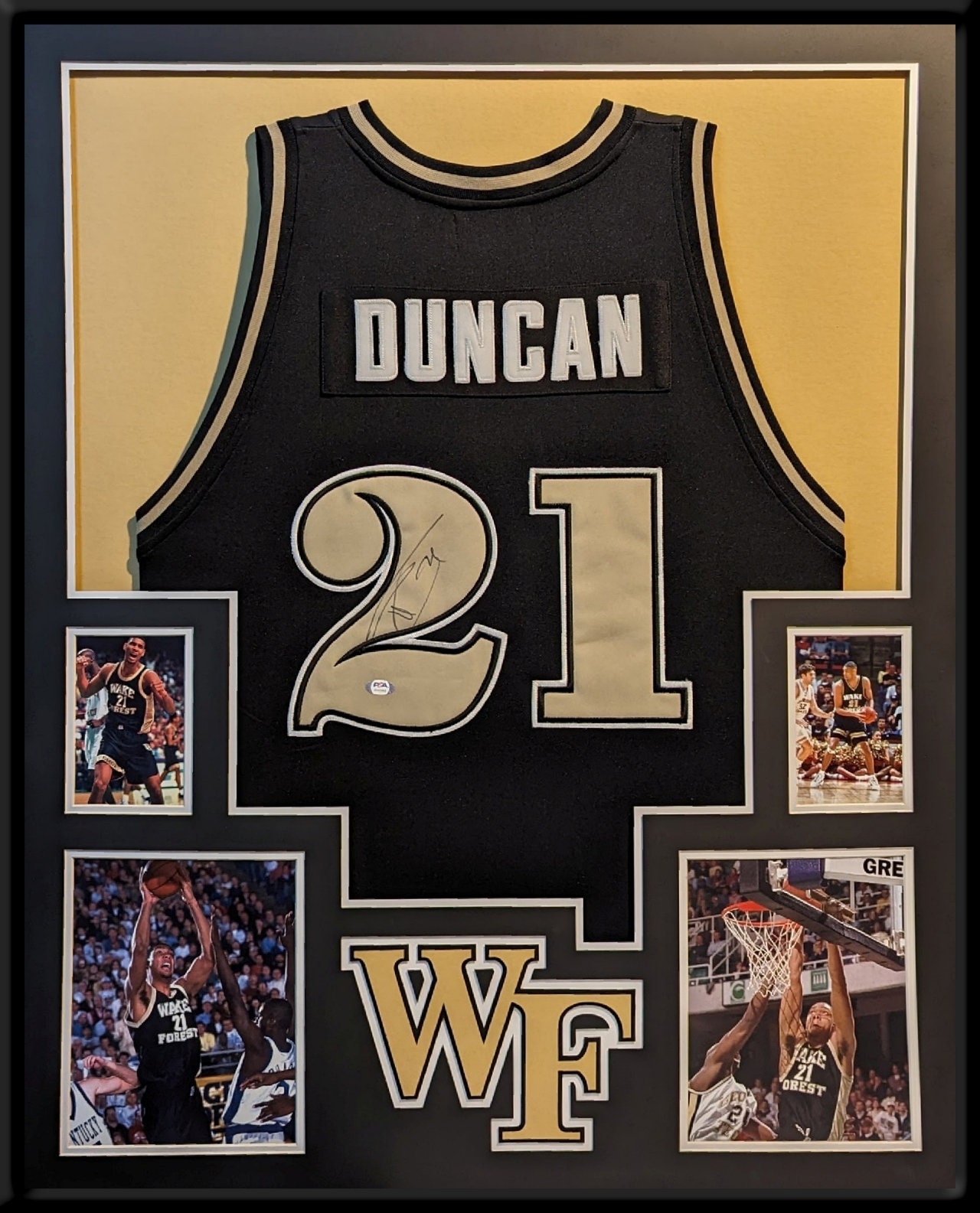 Tim Duncan Signed Autographed Framed Wake Forest Jersey PSA/DNA COA