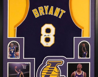 Kobe Bryant Signed Framed Custom Purple Basketball Stat Jersey BAS+PSA