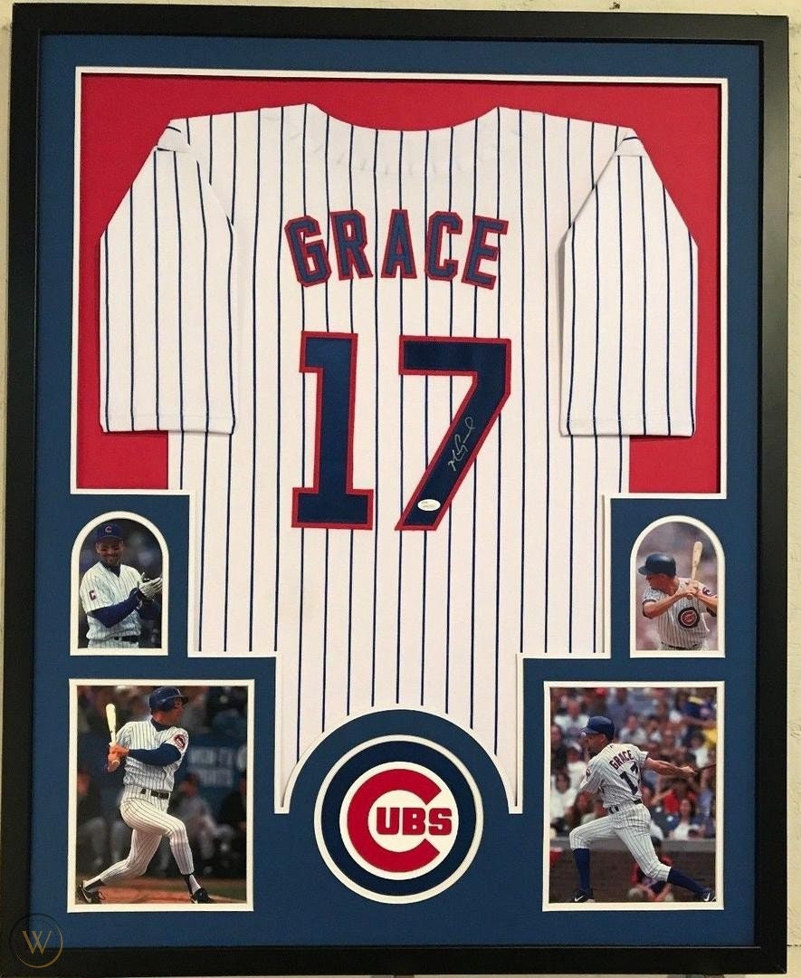 Ryne Sandberg Autographed HOF 05 and Framed Pinstriped Cubs Jersey