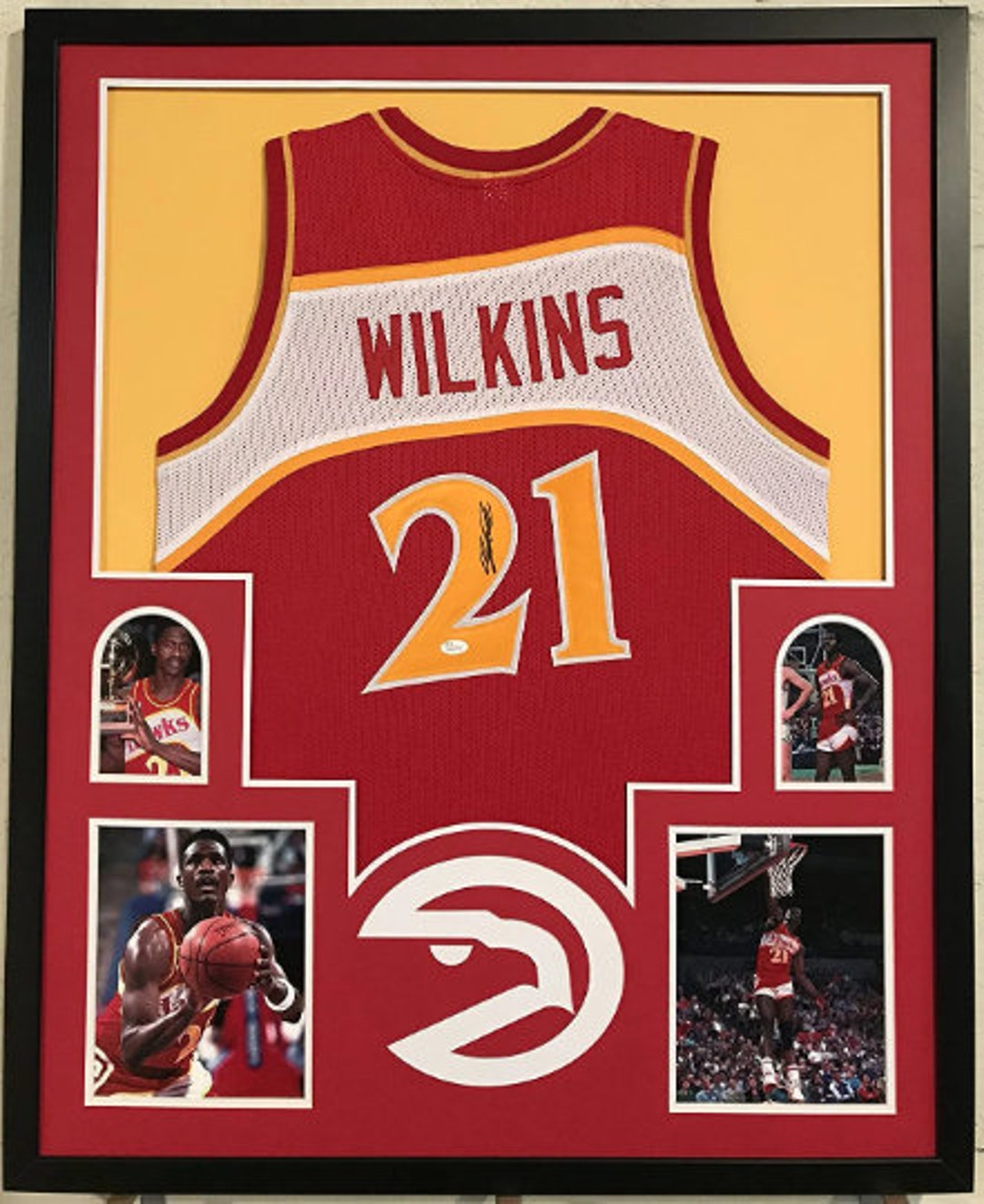 Dominique Wilkins Autographed and Framed Red Atlanta Hawks Jersey Auto JSA  Certified
