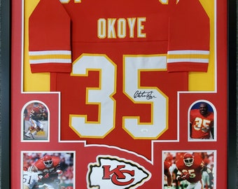 Christian Okoye Autographed Signed Framed Kansas City Chiefs Jersey JSA