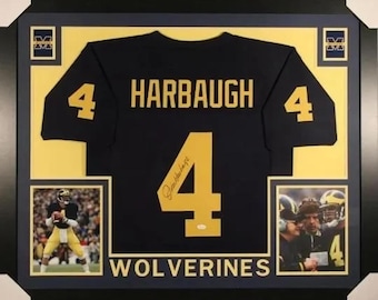 Jim Harbaugh Autographed Signed Framed Michigan Wolverines Jersey JSA COA
