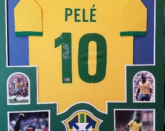 Pele Autographed Signed Framed Brazil Soccer Jersey BECKETT
