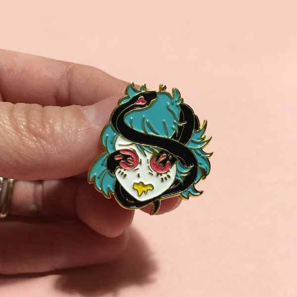 Anime Pin / black snake / kawaii enamel pin / gore / weird jewelry / cute anime / anime girl / anime pin / snake pin / anime girl pin