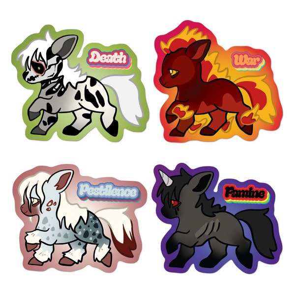 Pony Stickers, Four Horsemen of the Apocalypse, 4 Horsemen, Death Horse, Famine Horse, War Horse, Pestilence Horse, Horse Stickers