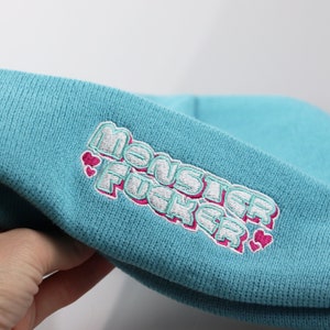 Monster F*ckr Beanie: Blue Nerd Hat, Creepy Winter Toboggan