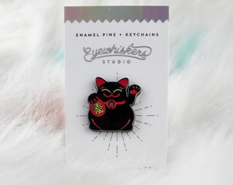 Lucky Cat Pin | Neko Cat | Waving Cat Pin | Golden Cat Pin | Black Japan Cat Pin | Fortune Cat Black | Black Lucky Cat Pin | Maneki-Neko