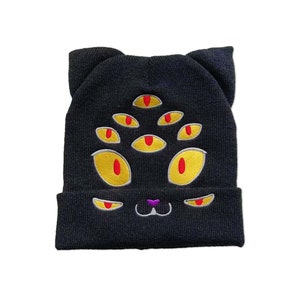 Cat Ear Beanie, Cute Cat Beanie, Cat Ear Hat, Creepy Beanie, Witchy Kitty Beanie Hat, Creepy Cute Kitties Cat, Winter Toboggan Hat, Cat Ears