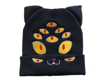 Bonnet d’oreille de chat, bonnet de chat mignon, chapeau d’oreille de chat, bonnet effrayant, chapeau de bonnet de chat de sorcière, chat mignon effrayant de chatons, chapeau de toboggan d’hiver, oreilles de chat