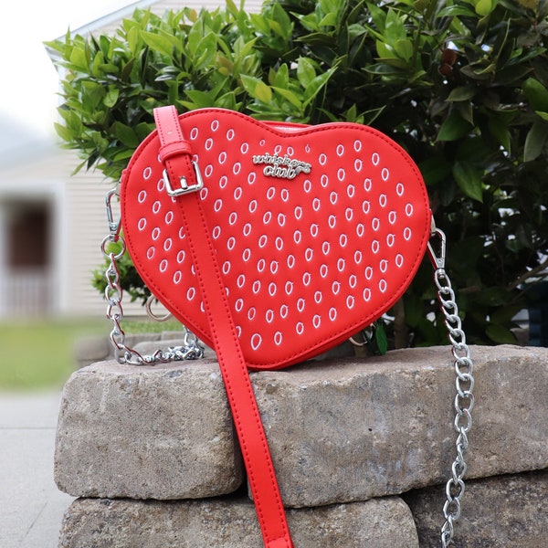 Strawberry Heart Ita Bag | Red Heart Bag | Heart Ita Bag | Enamel Pin Bag | Reversible Crossbody | Mini Bookbag | Ita Bookbag Purse