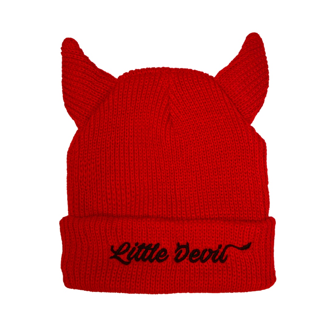 Cute Devil Horn Beanie Hat – White Plush Winter Cap with Pink Horns & X Eyes Peach Pink Devil Horn Beanie Hat – Plush Winter Cap with  main image 4