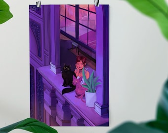 Witch & Familiars Art Print: Witchy Cat Poster (10x16)