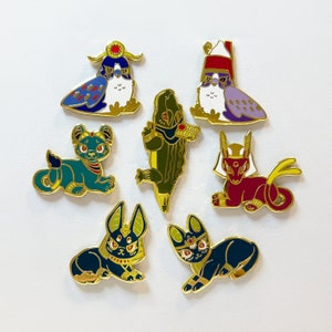 Egyptian Gods Enamel Pin Set: Anubis, Bastet, Horus, Ra