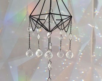 Crystal Suncatcher: Black Prism, Boho Hanging Decor