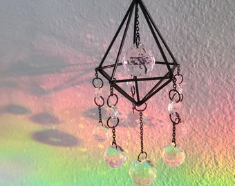 Crystal Prism Suncatcher: Black Cage Boho Window Decor