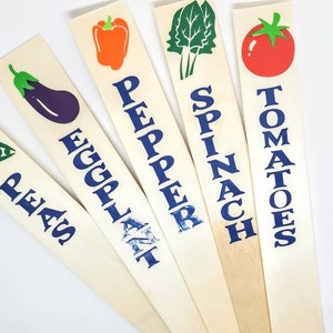 Etiquetas de madera para plantas vegetales: marcadores de jardín con siluetas de plantas
