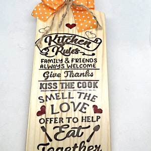 Wooden kitchen sign , Kitchen rules sign, Farmhouse style kitchen decor, Wooden country kitchen sign