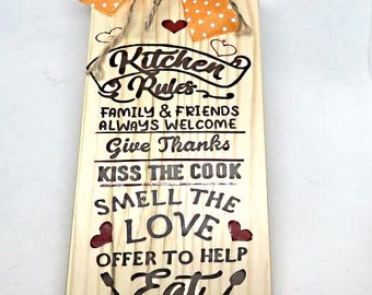 Wooden kitchen sign , Kitchen rules sign, Farmhouse style kitchen decor, Wooden country kitchen sign