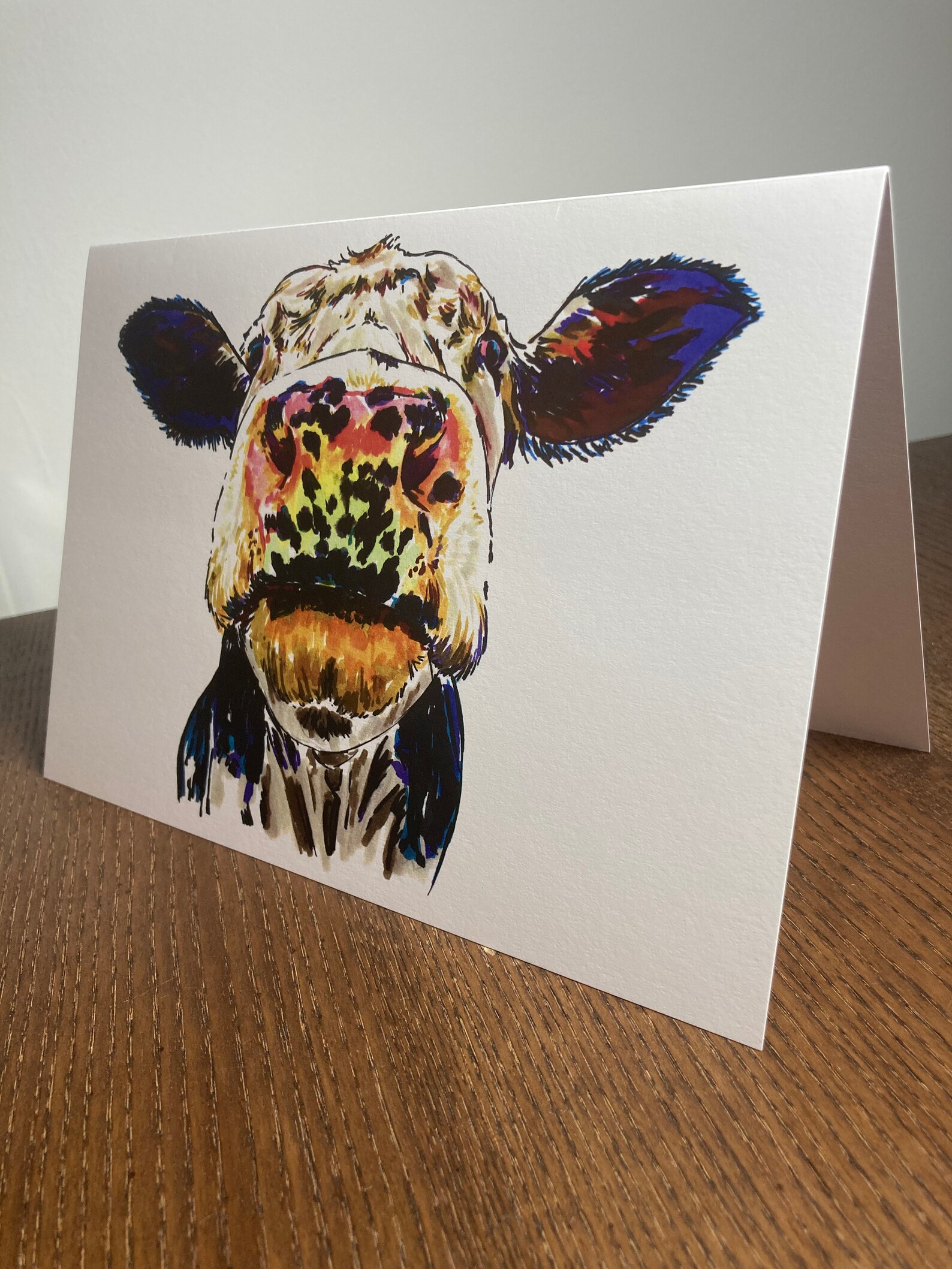 Cow Marker Pen Art Blank A5 Greeting Card Farm Animal Moo Farmyard