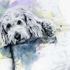 Cream Cockapoo Dog Watercolour Painting A5 Blank Greeting Card breed cockerpoo doodle goldendoodle labradoodle art