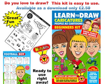 How to draw cartoon faces, printable cartoon kit, easy step by step guides, learn to draw for kids, downloadable art kit,