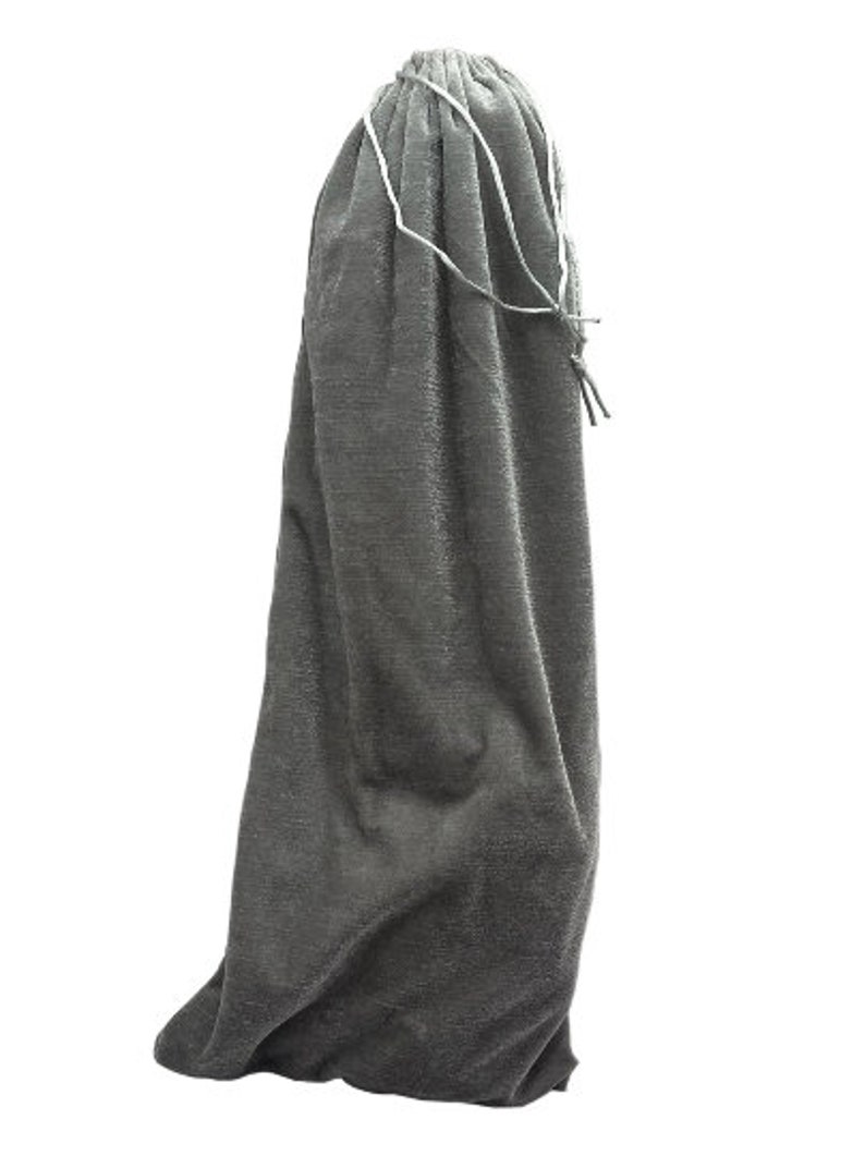 May include: A gray velvet drawstring bag with a white drawstring.