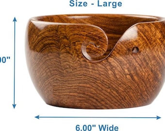 Sheesham wood Yarn Bowl avec des cadeaux gratuits comme un sac de velours, un arbre, une guage à tricoter, un coupe-fil | Cadeau de Noël parfait pour tricoter.