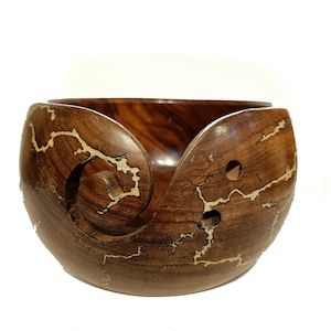 Yarn Bowl in Sheesham Wood 6X4 With Free Christmas Tree Hanging Perfect Wooden Yarn Holder for Knitting & Crocheting