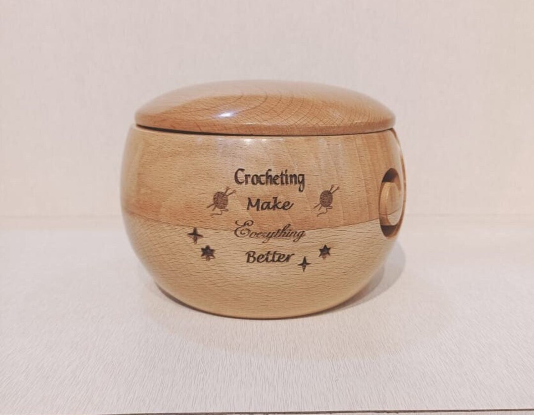 Wood Yarn Bowl With Lid 6x3.5 Perfect Personalized Yarn Etsy