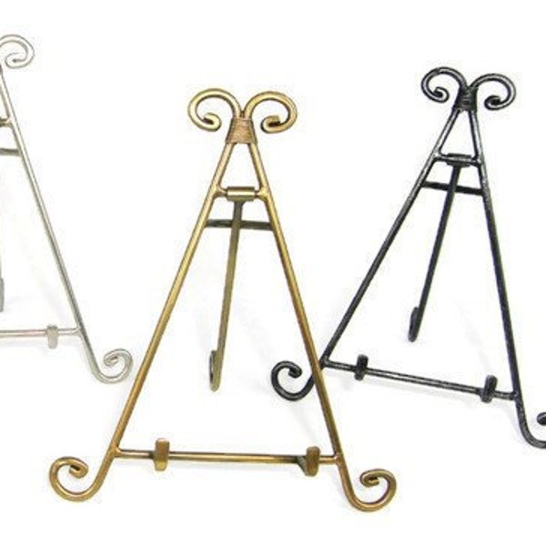 Decorative Metal Easel 10" tall Display Stand- Iron, Copper, Antique Brass and Pewter