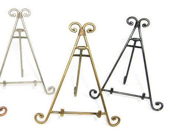 Decorative Metal Easel 17.5" tall Display Stand- Iron, Copper, Antique Brass and Pewter