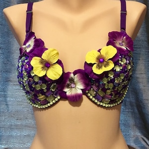 Purple and yellow flower bra