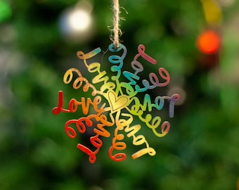 Rainbow Love Christmas Tree Ornament, Love is Love Ornament, Rainbow Ornament, Christmas Ornament, LGBTQ Christmas, Snowflake Ornament