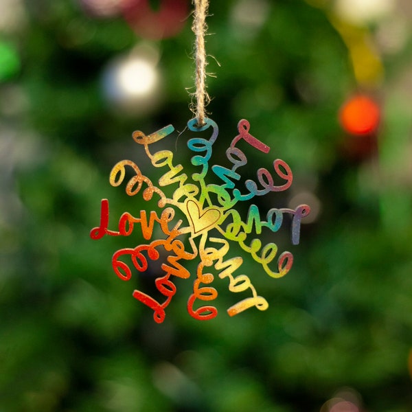 Rainbow Love Christmas Tree Ornament, Love is Love Ornament, Rainbow Ornament, Christmas Ornament, LGBTQ Christmas, Snowflake Ornament