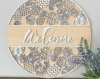 Pineapple Welcome Sign, Upside Down Pineapple Decor, Housewarming Gift, Wood Welcome Sign