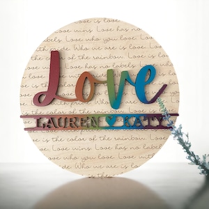 Love is Love Custom Wedding Sign | LGBTQ Wedding Gift | Gay Pride Gift | Wedding Name Sign | Pride Couple | Anniversary Gift | Rainbow Sign