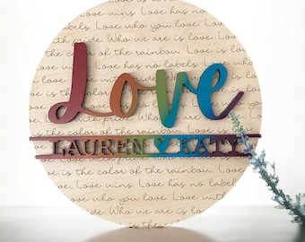 Love is Love Custom Wedding Sign | LGBTQ Wedding Gift | Gay Pride Gift | Wedding Name Sign | Pride Couple | Anniversary Gift | Rainbow Sign