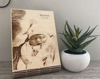 Baby Memorial Gift | Engraved Photo on Wood | Baby Loss Keepsake | Infant Loss Gift | Laser Engraved | Wooden Photo | Stillbirth Memorial