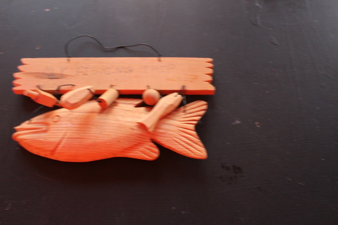 Unfinished Wooden Wall Hanging Fish With Lures Etsy Hong Kong