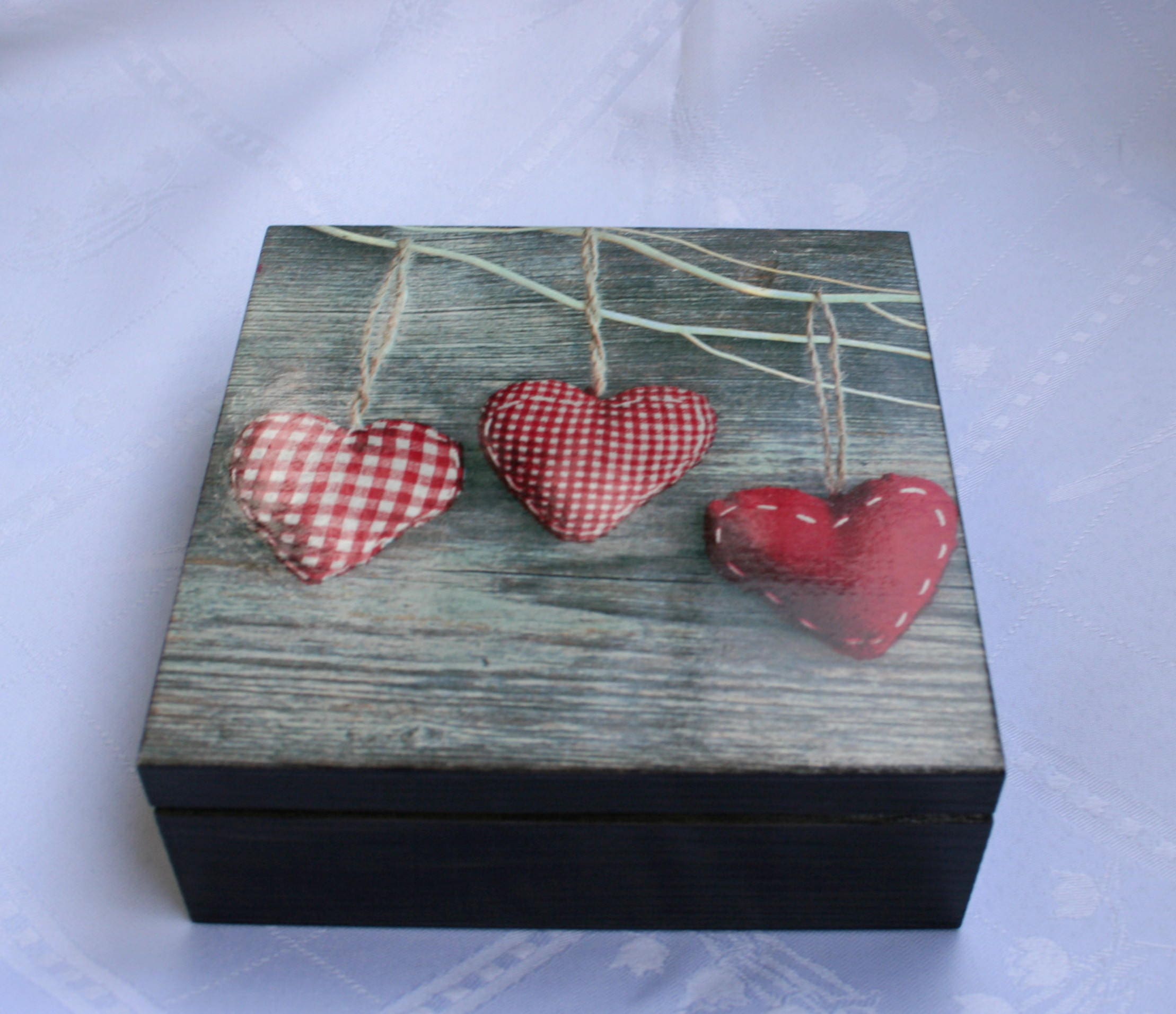 Wooden Box With Hearts, Keepsake Box, Jewelry Box, Memory Box, Birthday ...