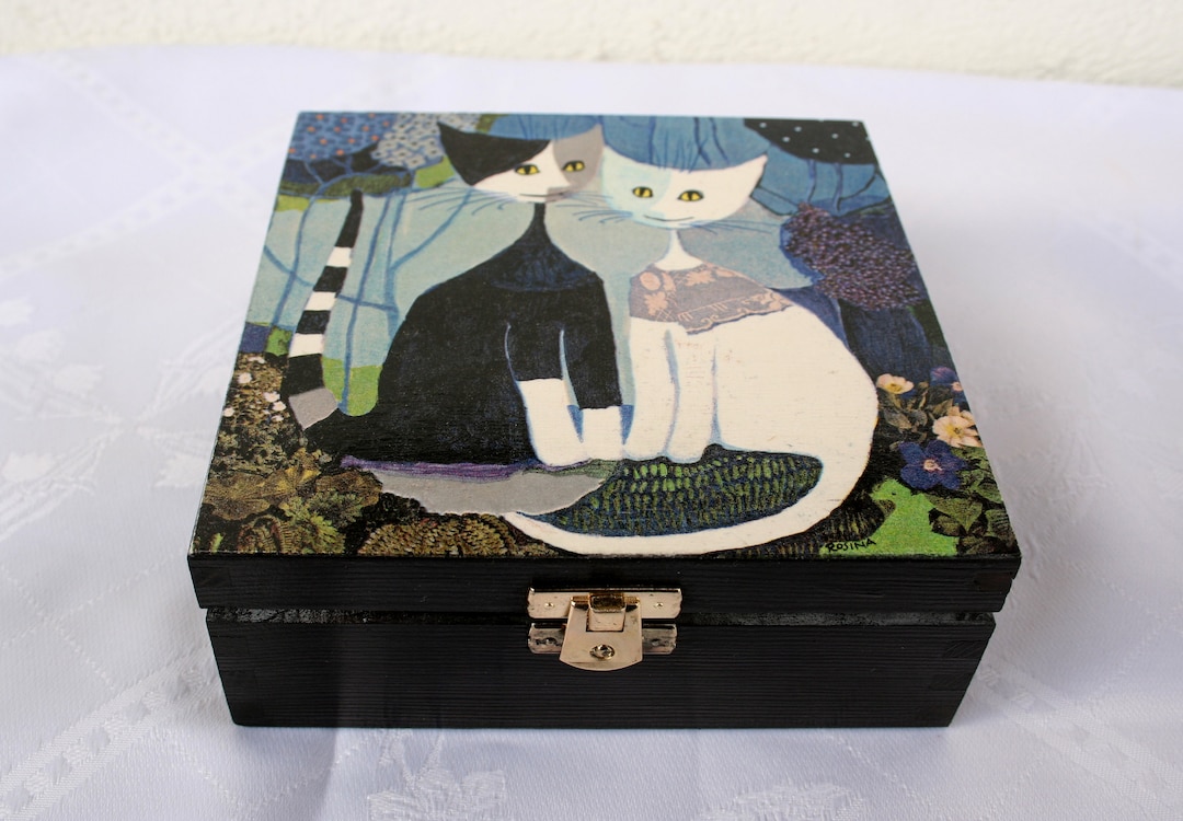 Jewelry Box Cats, Wooden Chest Two Cats, Home Decoration, Keepsake Box