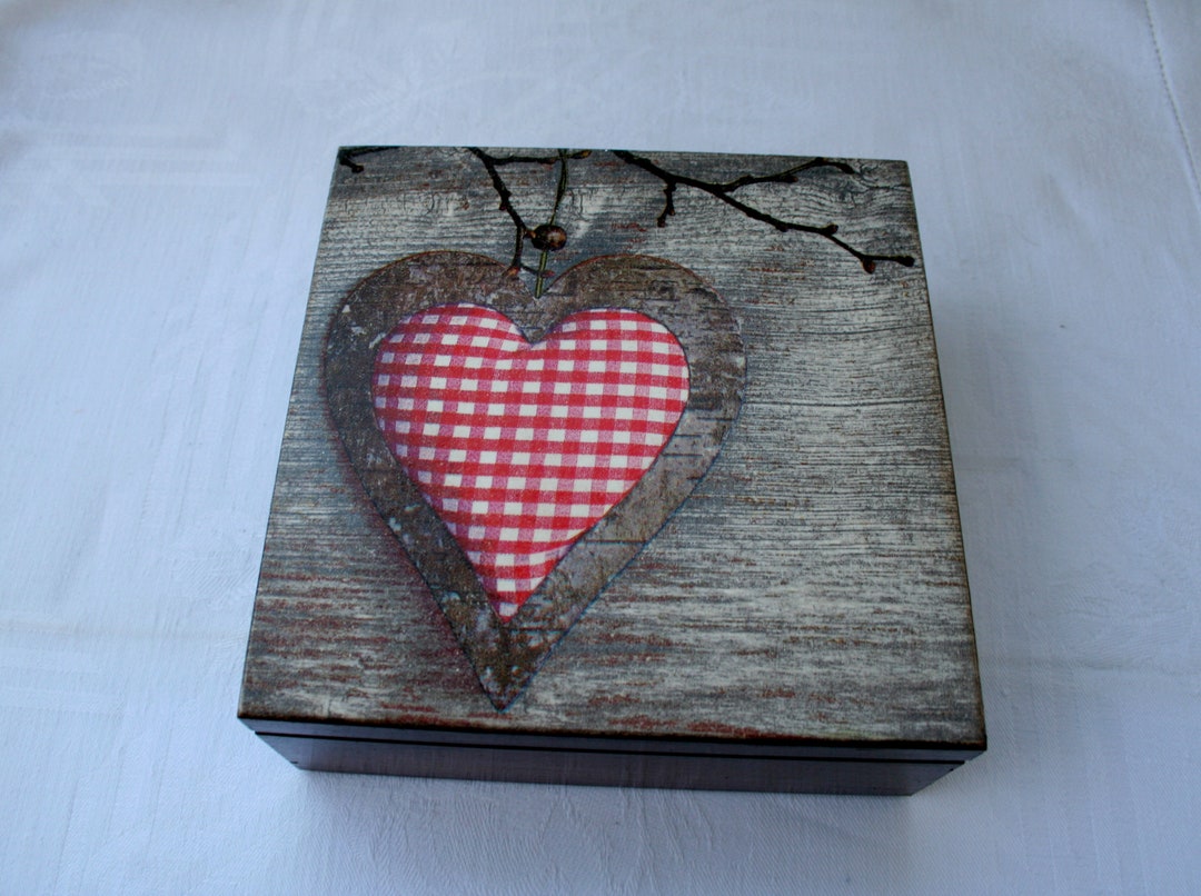 Wooden Box With Red Heart, Keepsake Box, Jewelry Box, Heart for Friend ...