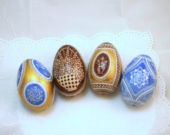 Lot de 4 œufs de Pâques, vrais œufs d'oie, œufs de pâques artistiques, pysanky pour Pâques, œufs de pâques colorés, cadeau pour Pâques