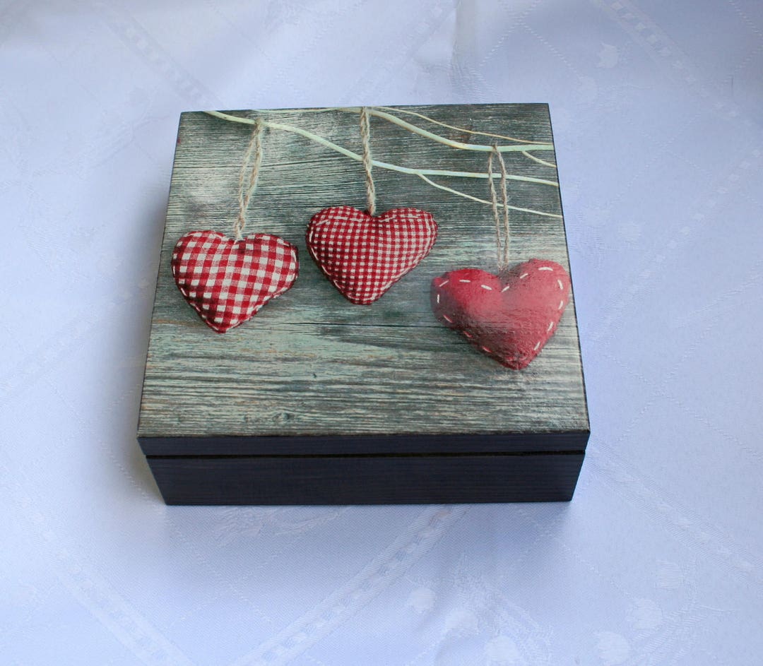 Wooden Box With Hearts, Keepsake Box, Jewelry Box, Memory Box, Birthday ...