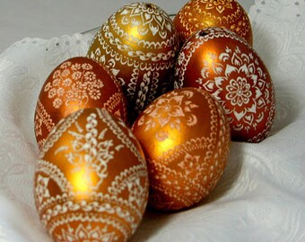 golden Easter eggs, 1x gold goose egg, handmade pysanky, unique eggs, gold eggs, gift for Easter