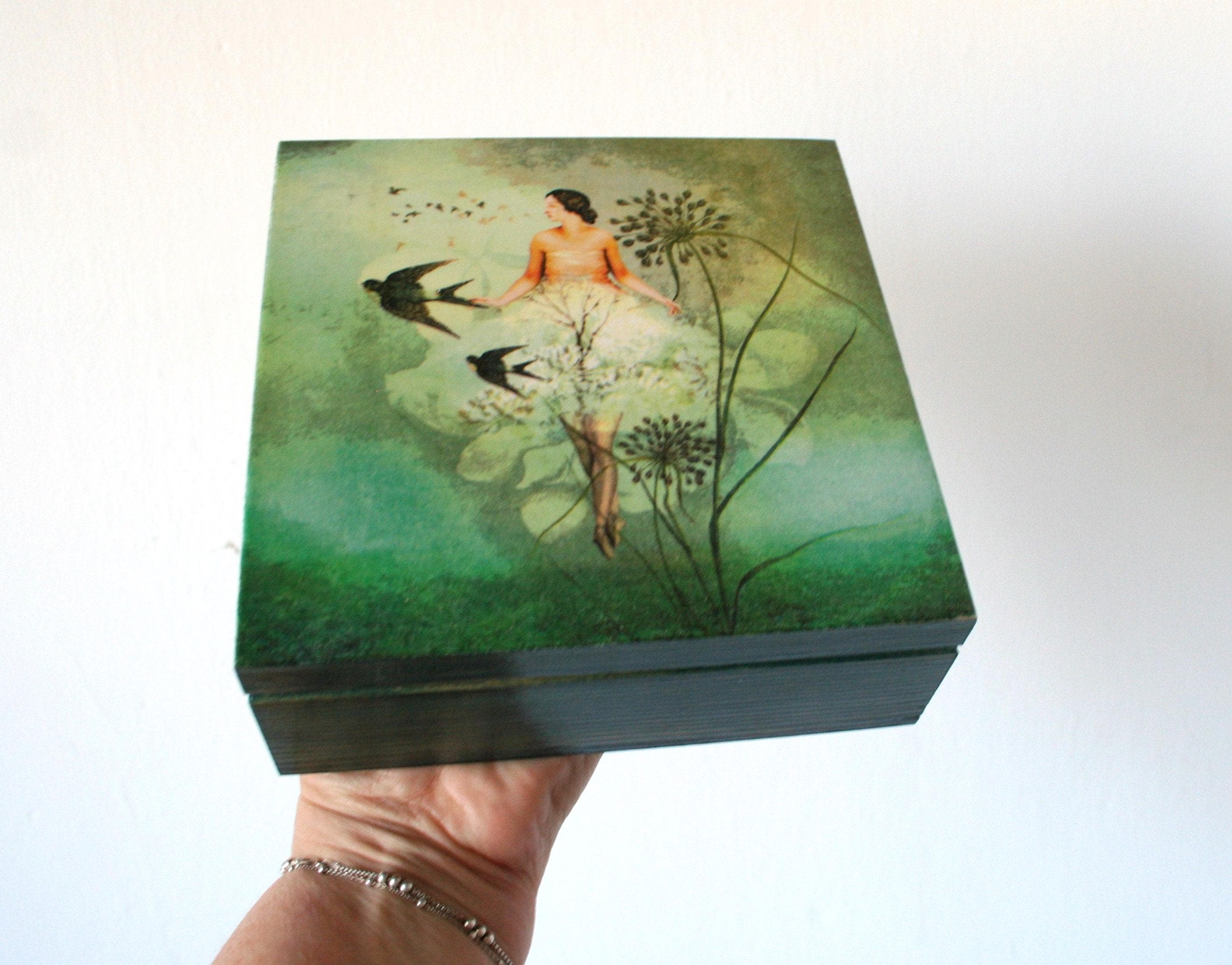 Ballerina Schmuckschatulle, Holzbox, Fee, Wolkentanz, dekorative Holzbox, Schmuckschatulle, Aufbewahrungsbox, grüne Box, Wohnkultur, Geschenk für Sie