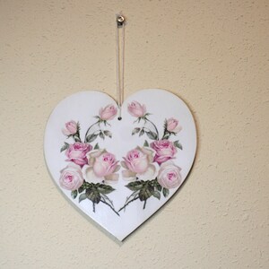 Targa a forma di cuore in legno con rose romantiche da 20 cm, decorazione da parete, regalo di compleanno