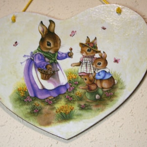 Easter Bunting 18 cm placca a cuore in legno, decorazione primaverile, decorazione murale pasquale, biglietto di auguri pasquale, buona Pasqua, regalo per Pasqua